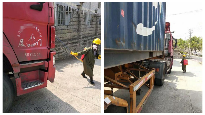 disinfection of the truck for melamine machine transportation